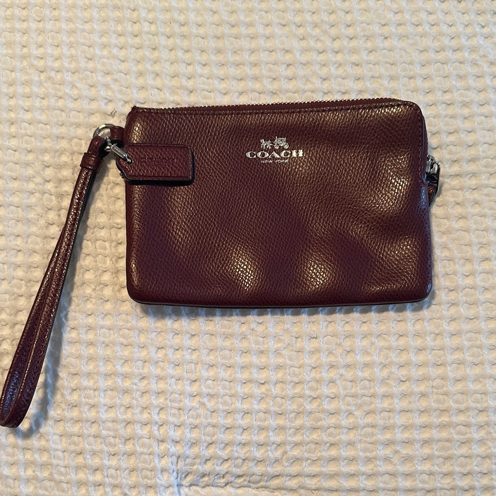 Coach Corner Maroon Leather Wristlet
